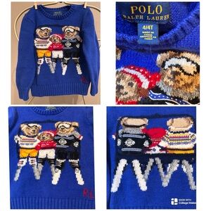 POLO RALPH LAUREN Kids Bear Family Wool Sweater in Heritage Royal